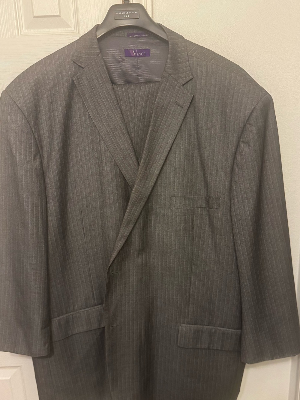 Vinci Men's Gray Pinstripe Suit- Classic Tailored Suit with vented back 62L